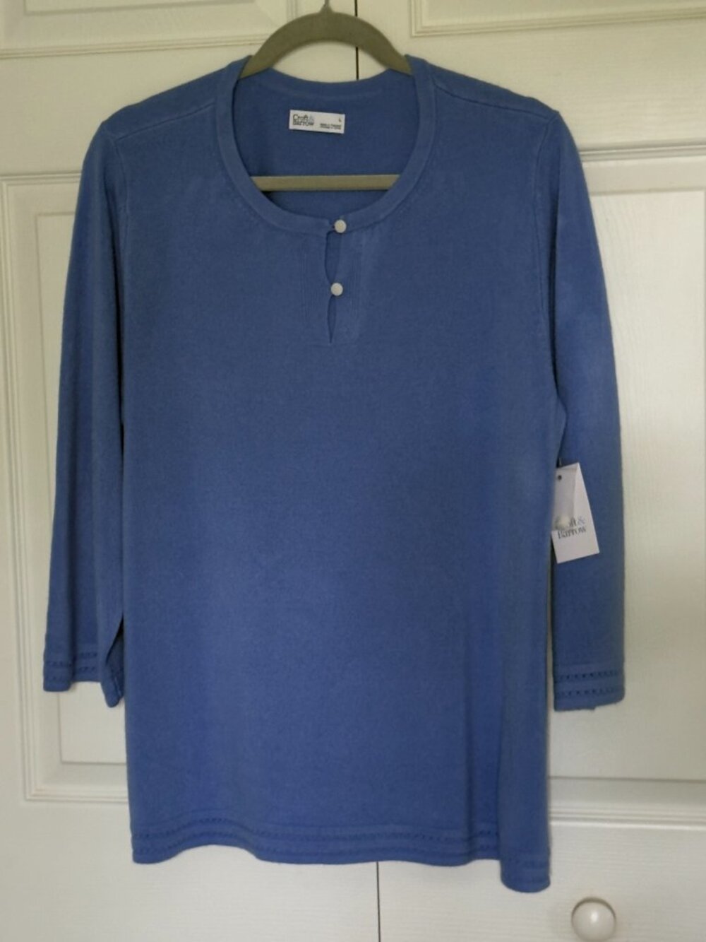 Croft Barrow NWT Blue Henley Long Sleeve Top Button Placket Women's Size L Kohls - Picture 2 of 14